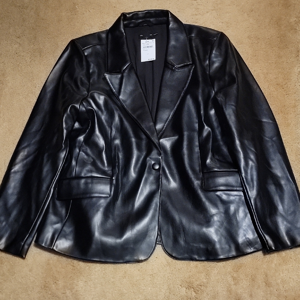 Good American Black Faux Leather Blazer